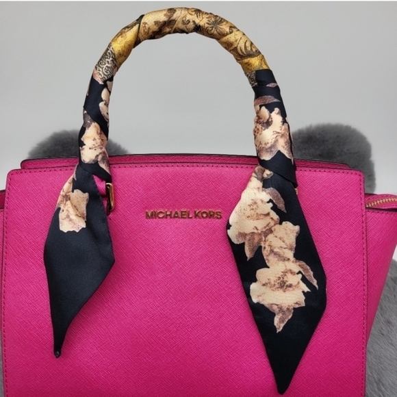 New Flowers Print Silk Skinny Scarf Twilly - Picture 2 of 5